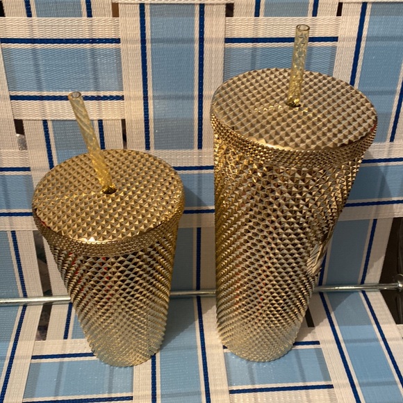 Starbucks 2022 gold chrome tumblers. Small grande & big venti studded NWT (2) - Picture 2 of 6